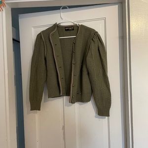 prairie style wool cardigan western hunter green floral knit Euro size 38